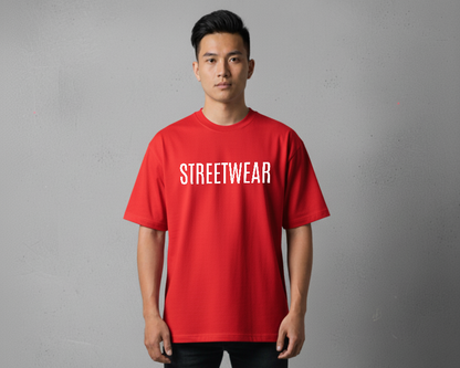 Red Streetwear Heavyweight Tee – Skyline Edition | 240gsm
