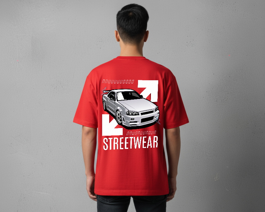 Red Streetwear Heavyweight Tee – Skyline Edition | 240gsm